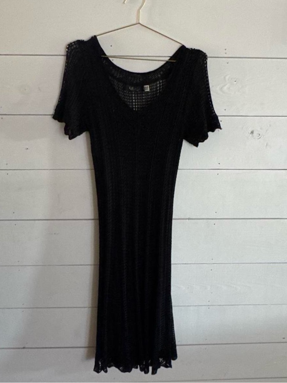 Ralph Lauren Black Knit V-Neck Midi Dress with Flutter Sleeves